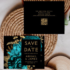 Budget QR Code Floral Aquamarin Wedding Save the D