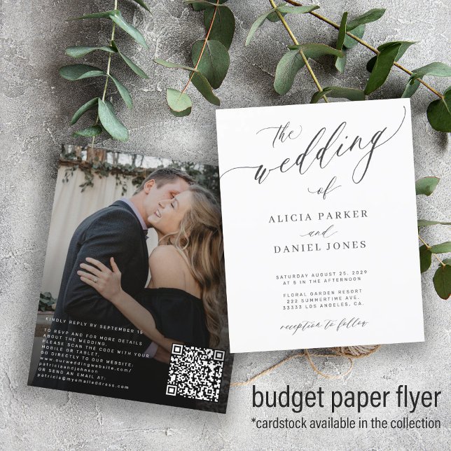 Budget QR Code Foto elegante Hochzeit Einladung Flyer (Von Creator hochgeladen)