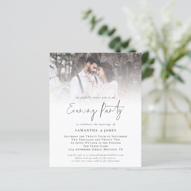 Budget QR Code Foto Wedding Abend Party Einladung (Stehend Vorderseite)