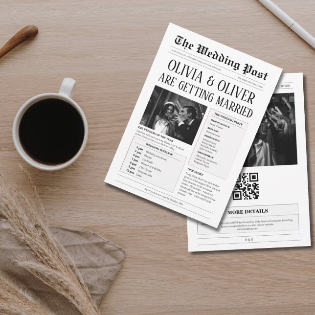 Budget, QR-Code, lustige Zeitungshochzeit Einladung (Von Creator hochgeladen)