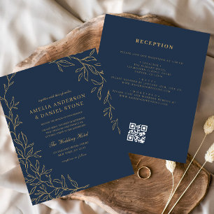 Budget QR Code Navy Blue Gold Hochzeit Einladung