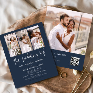 Budget QR Code Navy Blue Wedding Einladung Flyer