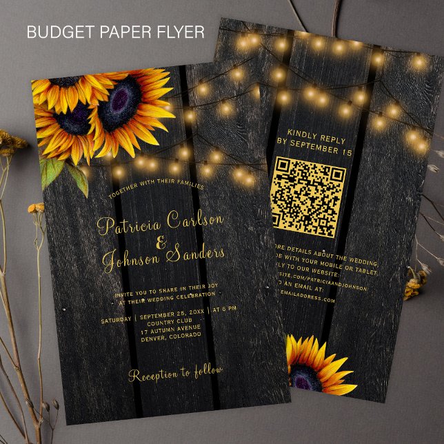 Budget QR-Code rustikale Sonnenblumen-Hochzeitsein Flyer (Von Creator hochgeladen)