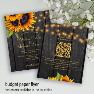 Budget QR-Code rustikale Sonnenblumen-Hochzeitsein Flyer