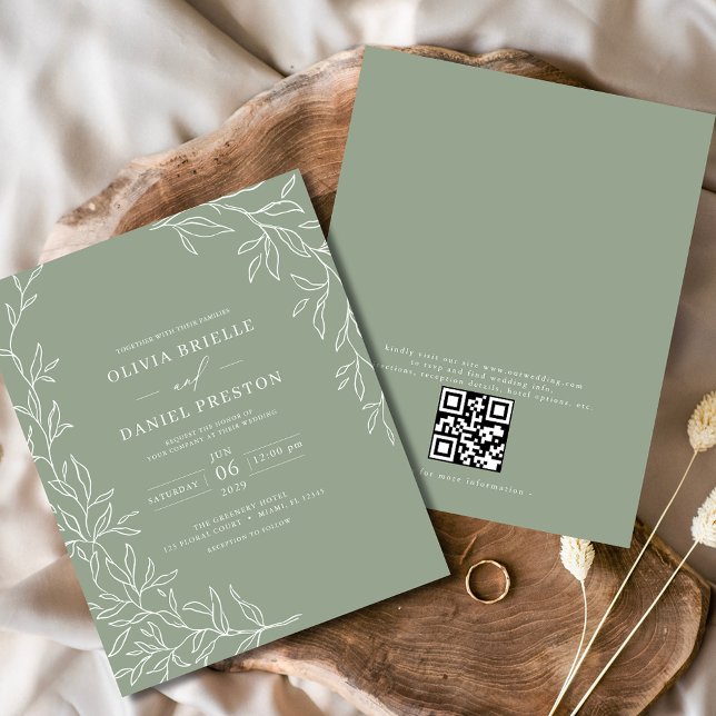 Budget QR Code Sage Grüne Hochzeit Einladung Flyer (Von Creator hochgeladen)