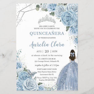 Budget Quinceanera 15 Baby Blue Floral Einladung Flyer
