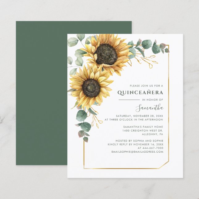 Budget Quinceanera 15. Geburtstag Sonnenblumen Ein (Vorne/Hinten)