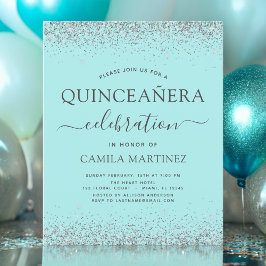 Budget Quinceanera Aquamarin Blue Silver Glitzer