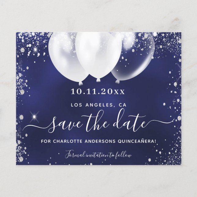 Budget Quinceanera bleu marine blanc carte de sauv (Devant)