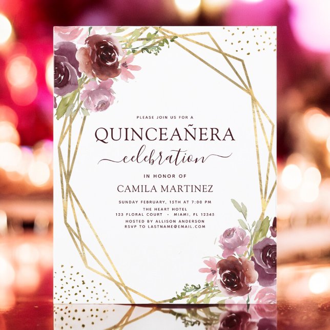 Budget Quinceanera Burgundy Pink Geometric Floral (Von Creator hochgeladen)
