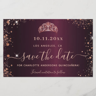 Budget Quinceanera burgundy Rose Gold rett Datum