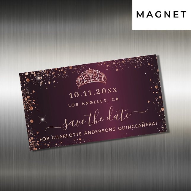 Budget Quinceanera burgundy Rose Save the Date Magnetkarte (Von Creator hochgeladen)