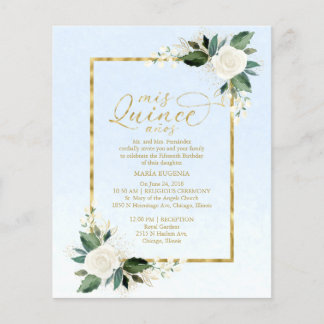 Budget Quinceanera Einladung Dusty Blue Floral