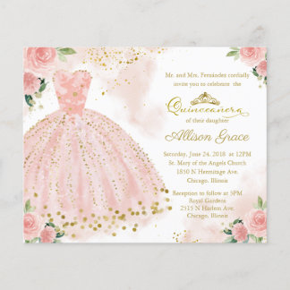Budget Quinceanera Einladung Gold Blush Gown