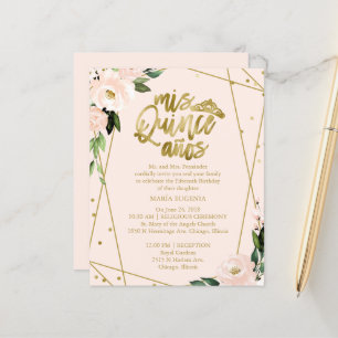 Budget Quinceanera-Einladung Goldfolie Blush Rosa
