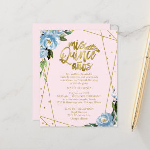 Budget Quinceañera-Einladung Goldfolie Rosa Blau