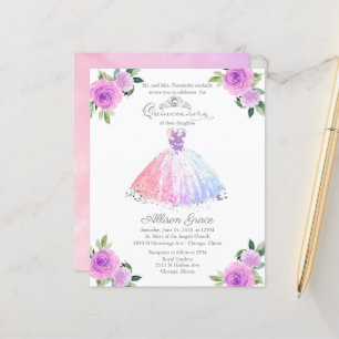 Budget Quinceanera Einladung Pastellfarben Gown