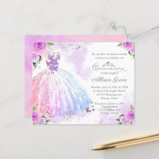 Budget Quinceanera Einladung Silberfarbiges Gown
