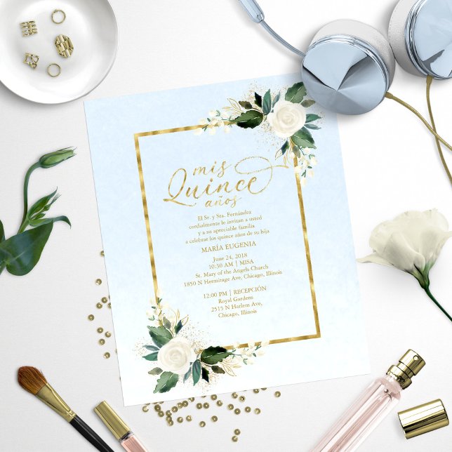 Budget Quinceanera Einladung Spanisch Blue Gold (Von Creator hochgeladen)