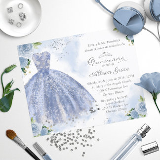 Budget Quinceanera Einladung Spanisch Blue Gown