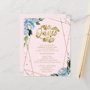 Budget Quinceanera Einladung Spanisch Rosa Blau
