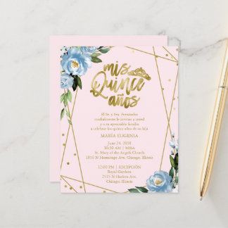 Budget Quinceanera Einladung Spanisch Rosa Blau