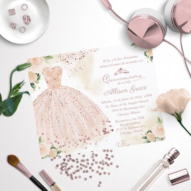 Budget Quinceanera Einladung Spanische Rose Gold (Von Creator hochgeladen)