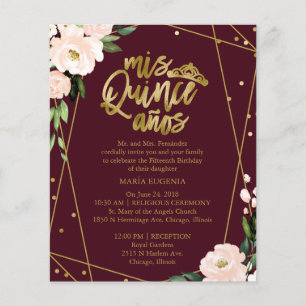 Budget Quinceanera-Einladung zweisprachig Burgund
