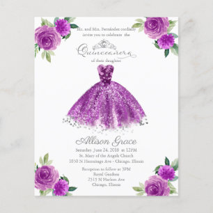 Budget Quinceanera Einladung zweisprachig Lila