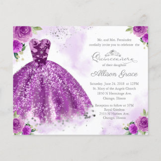 Budget Quinceanera Einladung zweisprachig Lila