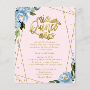 Budget Quinceañera-Einladung Zweisprachig Rosa Bla