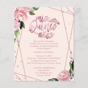 Budget Quinceanera-Einladung Zweisprachig Rosé