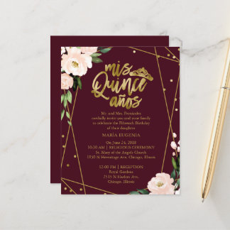 Budget Quinceanera Einladungen Gold Blush Burgund