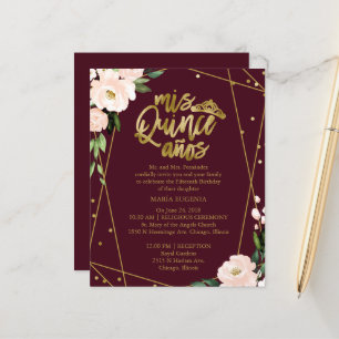 Budget Quinceanera-Einladungen Gold Blush Burgundy