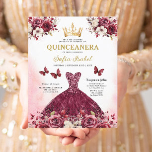 Budget Quinceanera Floral Burgund Prinzessin