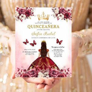 Budget Quinceanera Floral Burgund Prinzessin Flyer