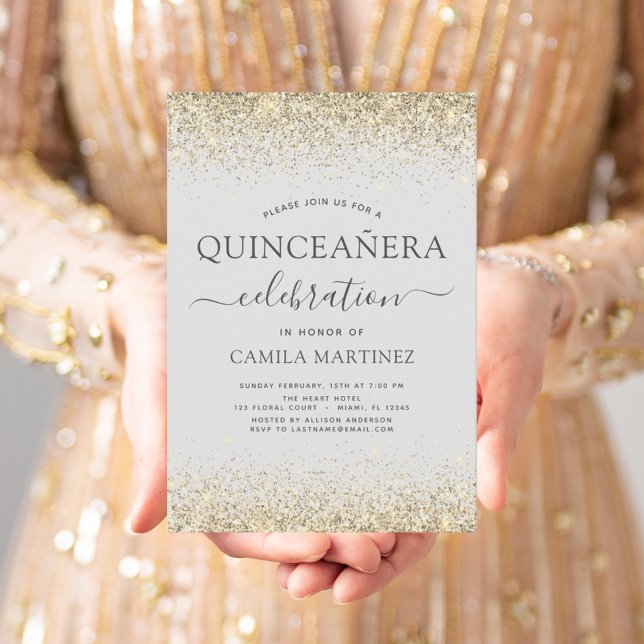 Budget Quinceanera Gold Glitzer Einladungen (Von Creator hochgeladen)