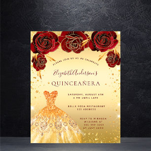 Budget Quinceanera Goldkleid Roter Glitzer Blüte