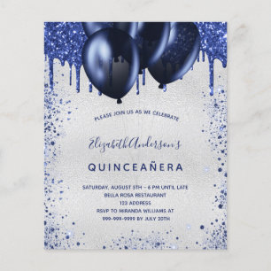 Budget Quinceanera Marine Blue Silber Einladung