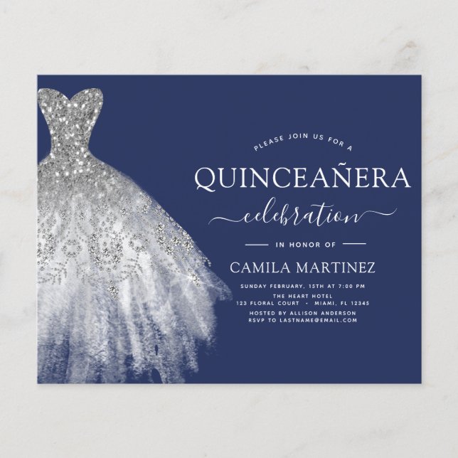 Budget Quinceanera Navy Blue Silver Glitter Flyer (Vorne)