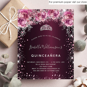 Budget Quinceanera rosa bordeauxrote Einladung