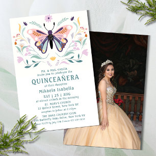 Budget Quinceañera Rosa Schmetterling Foto Blümche Flyer