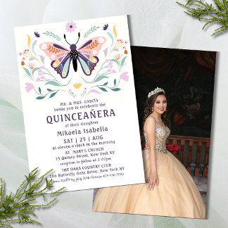 Budget Quinceañera Rosa Schmetterling Foto Blümche Flyer