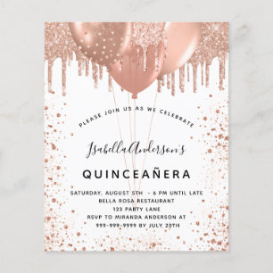 Budget Quinceanera Rose Gold Glitzer Einladung