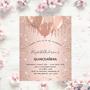 Budget Quinceanera Rose Gold Glitzer Einladung