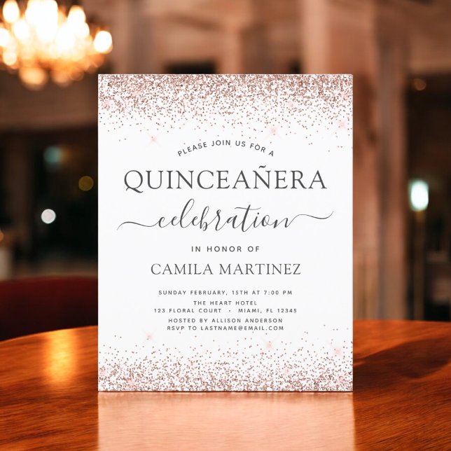 Budget Quinceanera Rose Gold Glitzer Einladung Flyer (Von Creator hochgeladen)