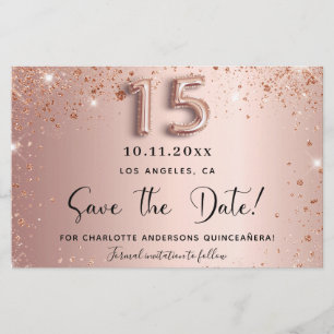 Budget Quinceanera Rose Gold Glitzer Save the Date
