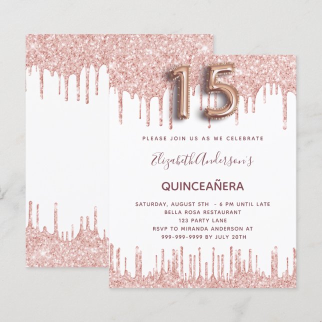 Budget Quinceanera Rose Gold Glitzer Tropfen rosa (Vorne/Hinten)