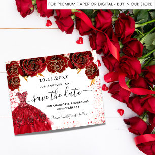 Budget Quinceanera rotes Kleid Save the Date weiß