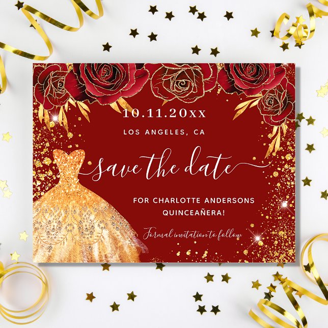 Budget Quinceanera Rotgoldkleid Save the Date (Von Creator hochgeladen)